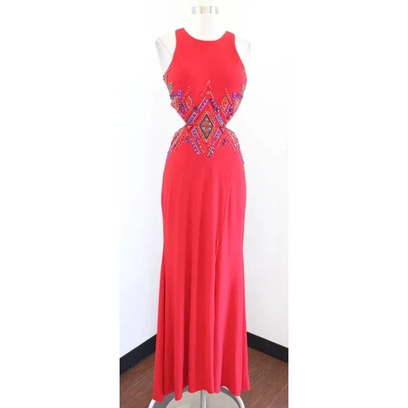 Camille La Vie | Dresses | Camille La Vie Red Beaded Embellished Cutout  Open Back Prom Formal Dress Size 4 | Poshmark